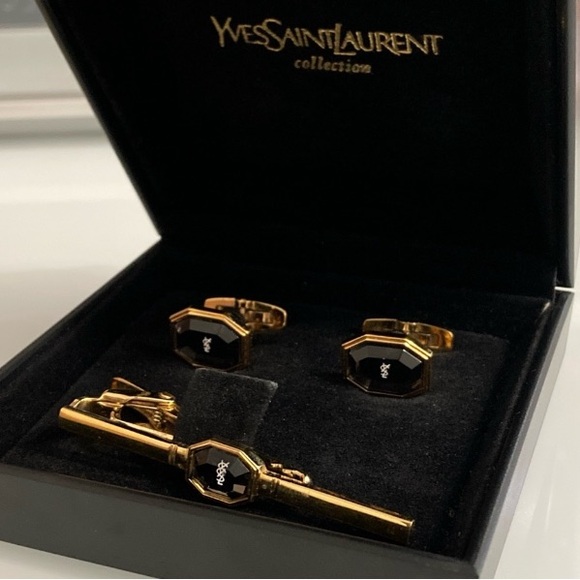 Vintage YSL Cuff Links + Tie Clip Box Set - Picture 2 of 10